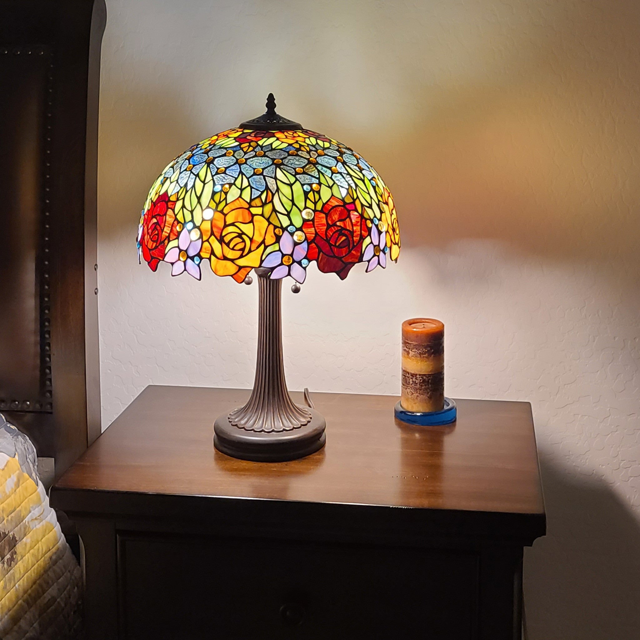 24" Dark Brown Metal Two Light Candlestick Table Lamp With Orange Shade - Homeroots - Flyclothing LLC