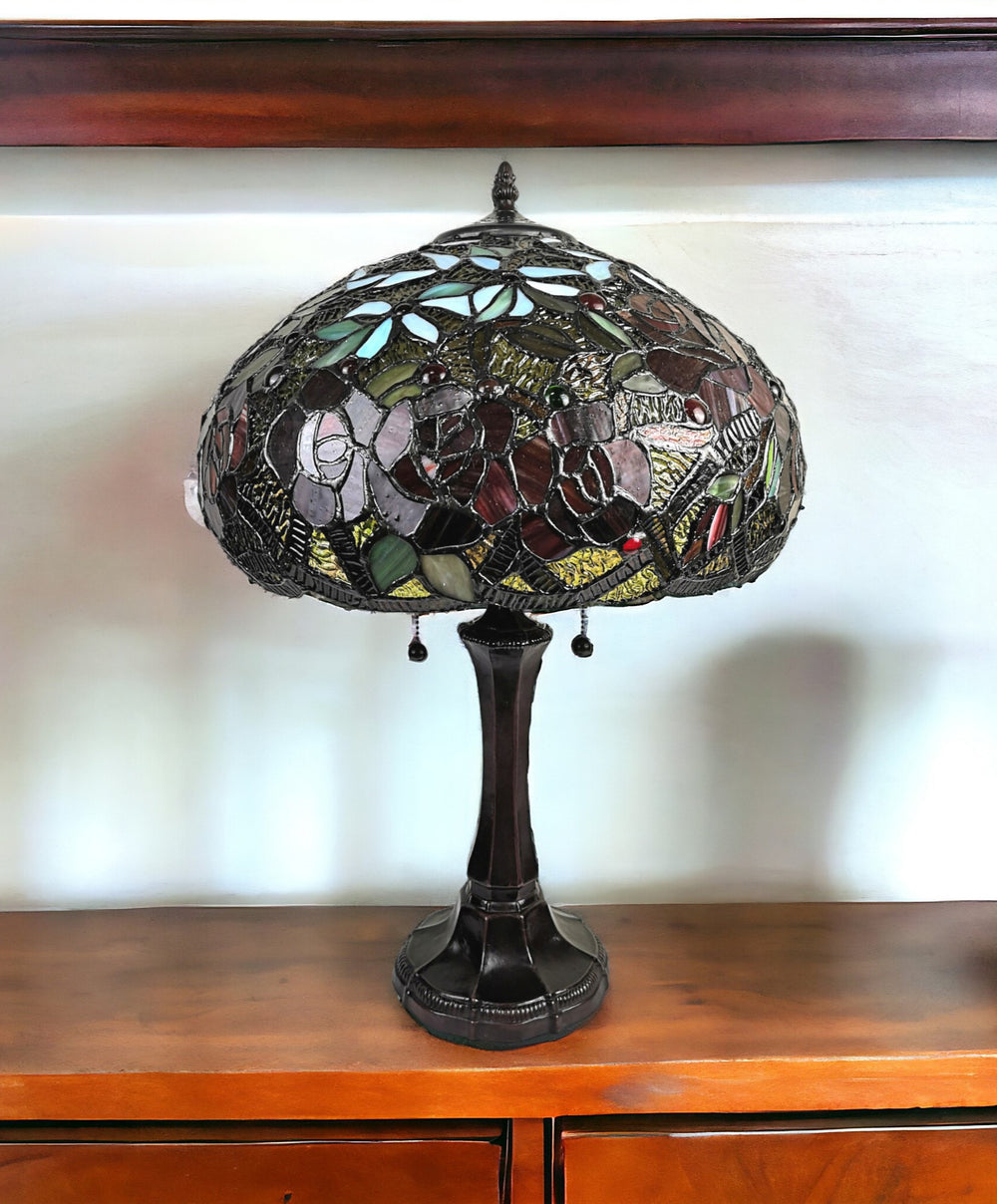 24" Dark Brown Metal Two Light Candlestick Table Lamp With Red Dome Shade - Homeroots