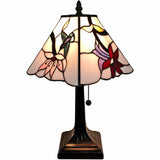 15" Dark Brown Candlestick Table Lamp With Ivory and Red Birds Novelty Shade - Homeroots