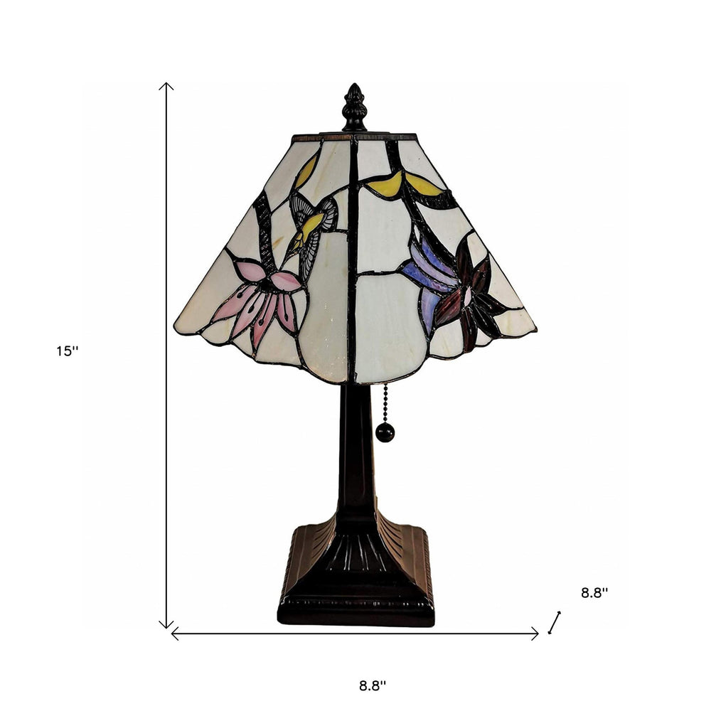 15" Dark Brown Candlestick Table Lamp With Ivory and Red Birds Novelty Shade - Homeroots - Flyclothing LLC