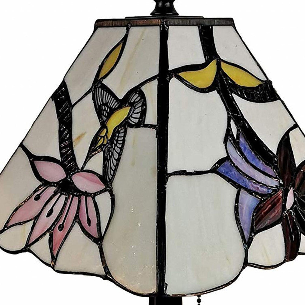 15" Dark Brown Candlestick Table Lamp With Ivory and Red Birds Novelty Shade - Homeroots - Flyclothing LLC