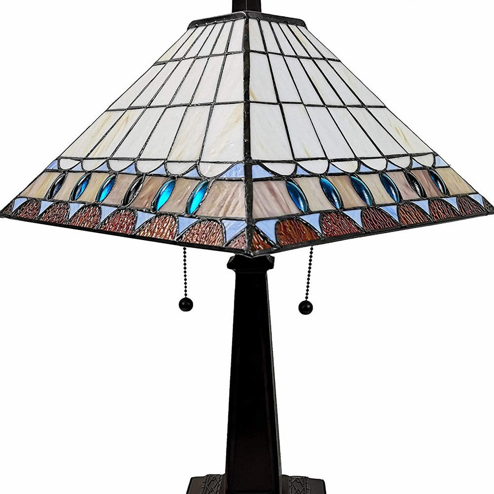 22" Dark Brown Metal Two Light Candlestick Table Lamp With Off White Empire Shade - Homeroots