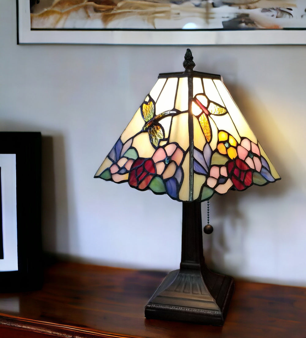 15" Dark Brown Metal Candlestick Table Lamp With Pink and Black Empire Shade - Homeroots