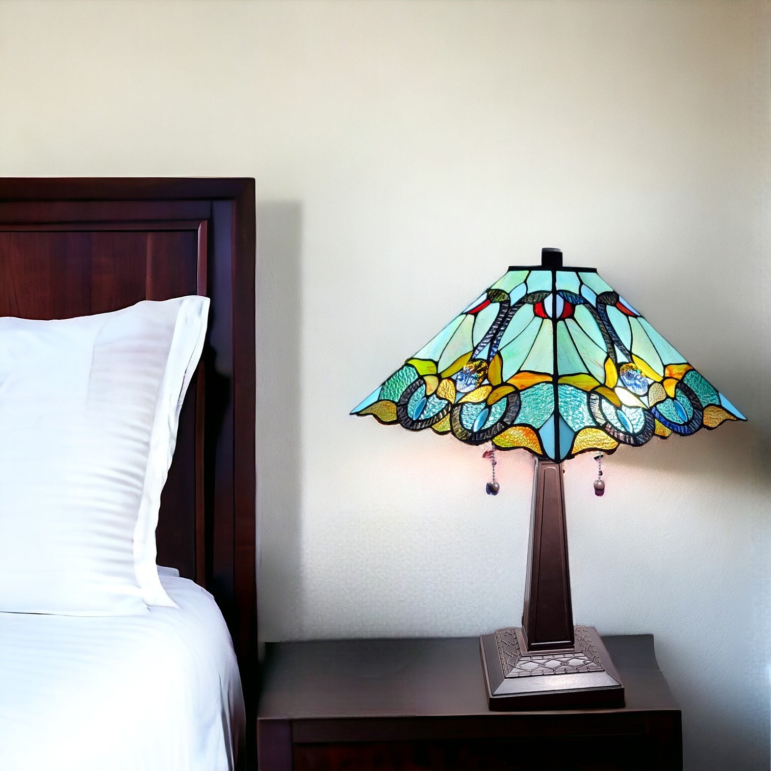 23" Dark Brown Metal Two Light Table Lamp With Blue and Green Cone Shade - Homeroots - Flyclothing LLC