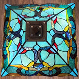 23" Dark Brown Metal Two Light Table Lamp With Blue and Green Cone Shade - Homeroots