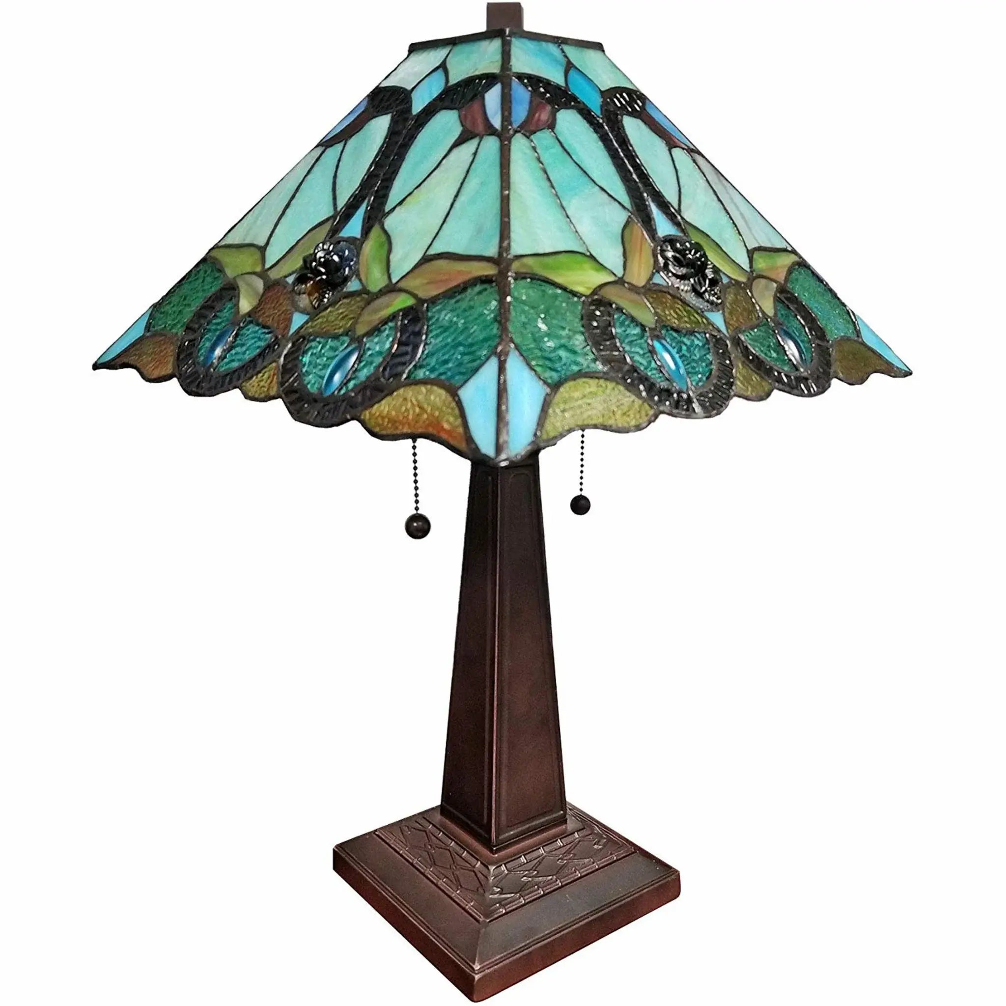 23" Dark Brown Metal Two Light Table Lamp With Blue and Green Cone Shade - Homeroots - Flyclothing LLC
