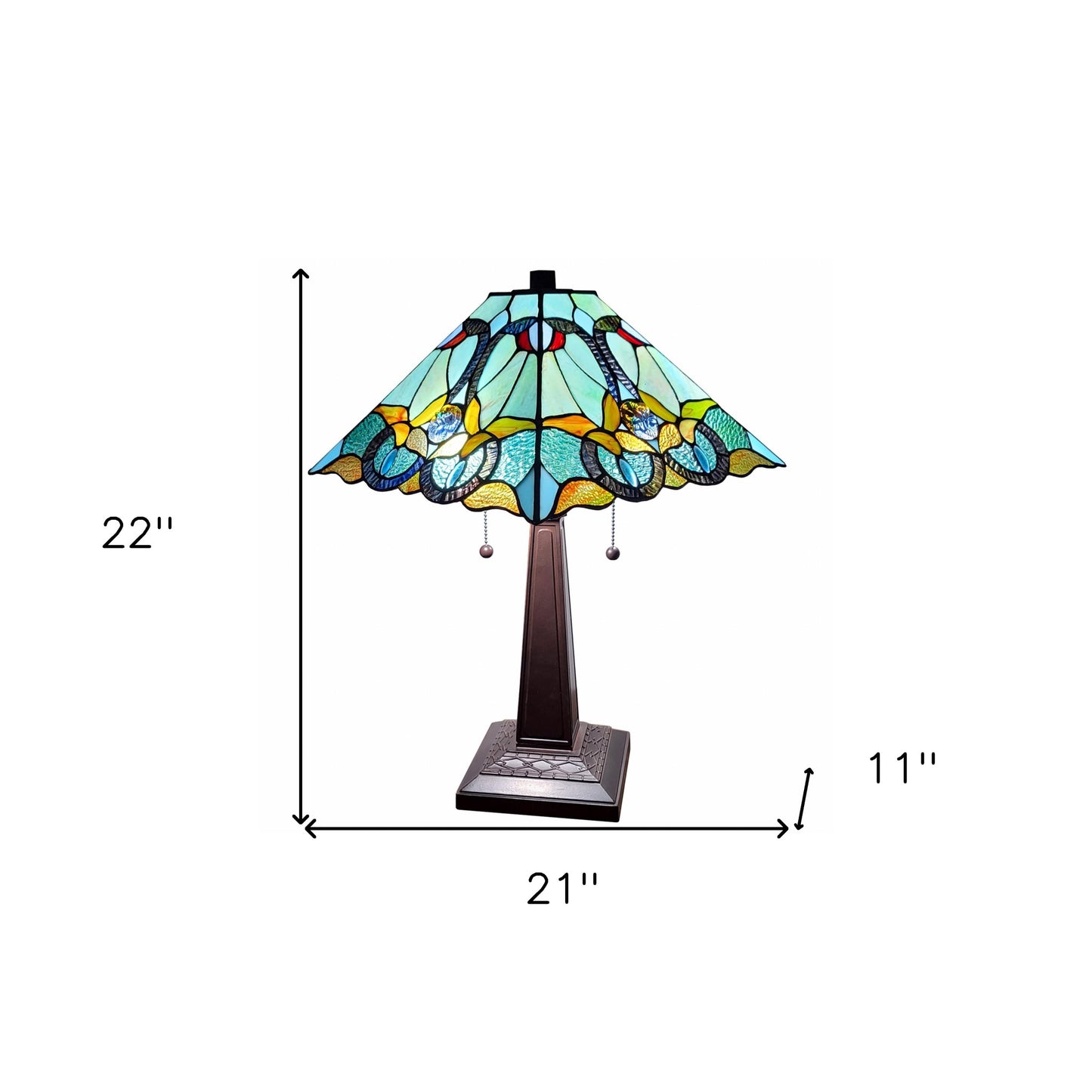 23" Dark Brown Metal Two Light Table Lamp With Blue and Green Cone Shade - Homeroots - Flyclothing LLC