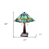 23" Dark Brown Metal Two Light Table Lamp With Blue and Green Cone Shade - Homeroots - Flyclothing LLC