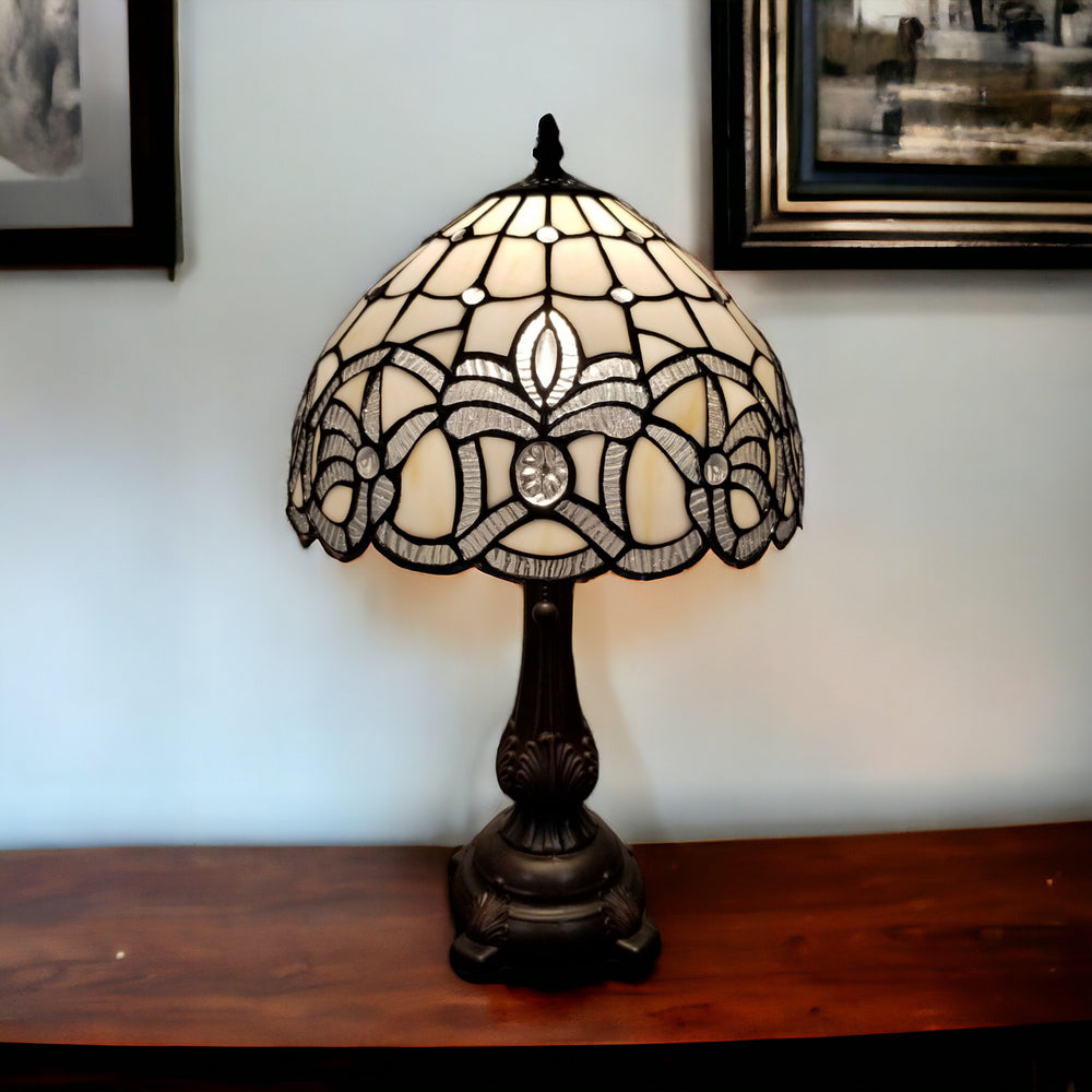 19" Dark Brown Metal Candlestick Table Lamp With White Dome Shade - Homeroots