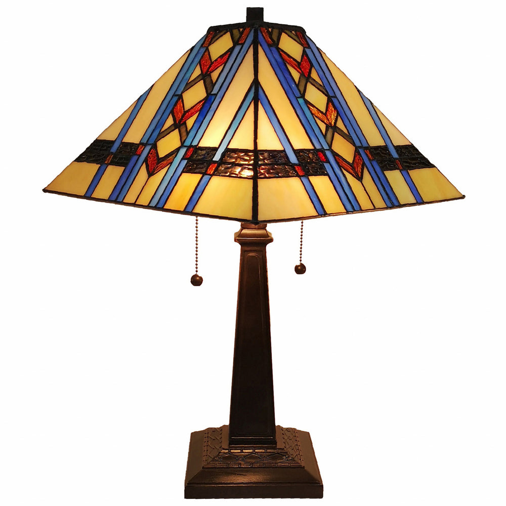 22" Dark Brown Metal Two Light Candlestick Table Lamp With Blue Empire Shade - Homeroots - Flyclothing LLC