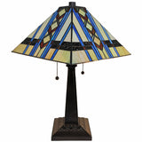 22" Dark Brown Metal Two Light Candlestick Table Lamp With Blue Empire Shade - Homeroots