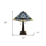 22" Dark Brown Metal Two Light Candlestick Table Lamp With Blue Empire Shade - Homeroots - Flyclothing LLC