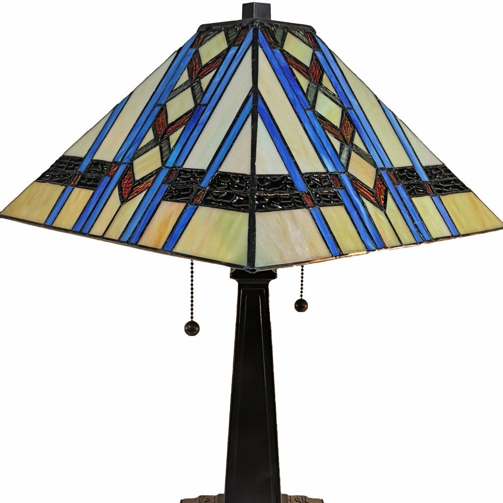 22" Dark Brown Metal Two Light Candlestick Table Lamp With Blue Empire Shade - Homeroots - Flyclothing LLC