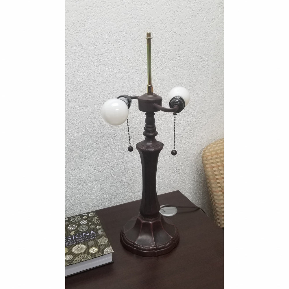 23" Dark Brown Metal Two Light Candlestick Table Lamp With White Shade - Homeroots