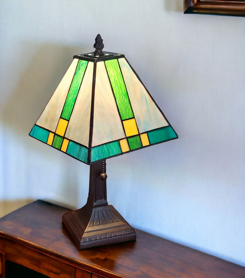 15" Dark Brown Metal Candlestick Table Lamp With Green Shade - Homeroots