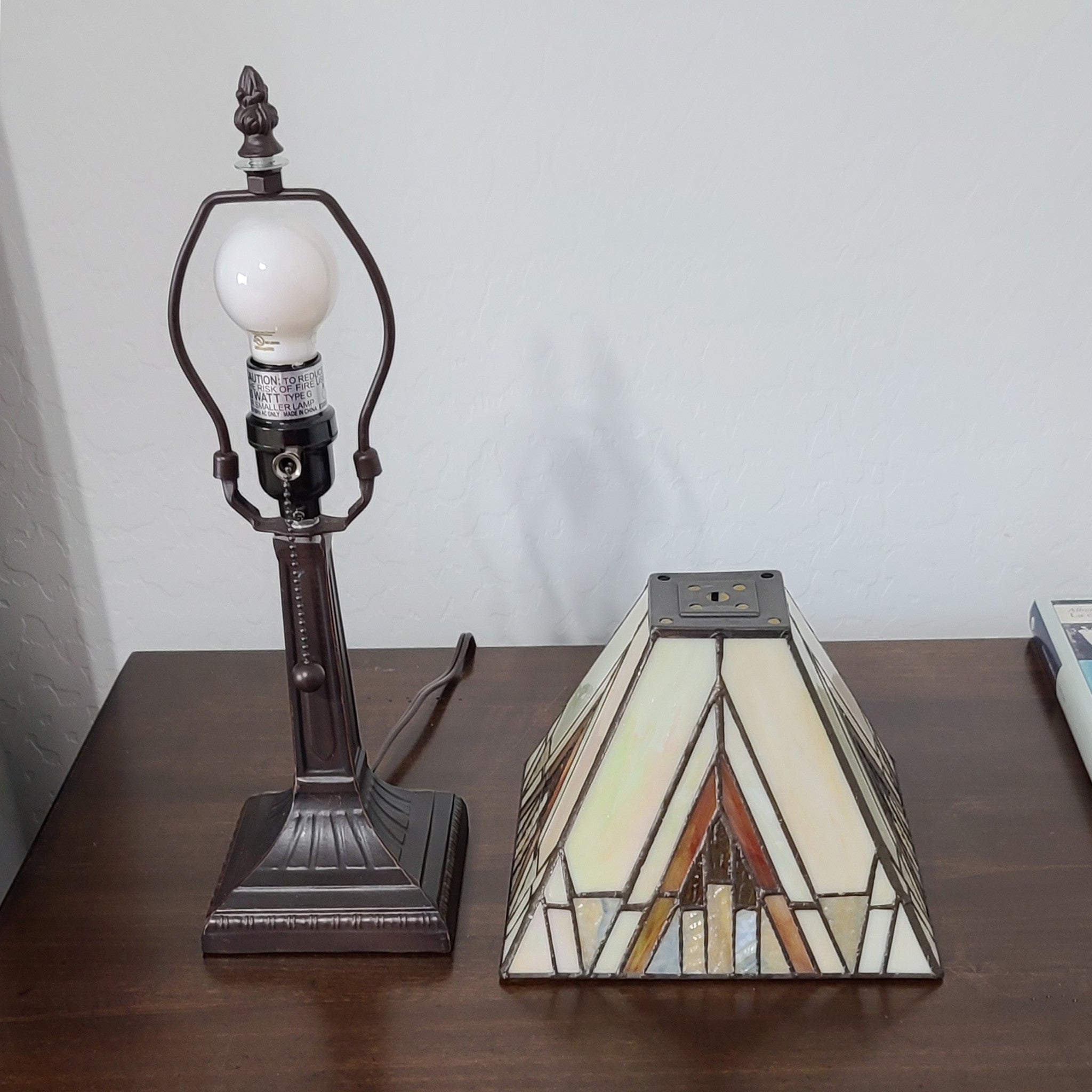 15" Dark Brown Metal Candlestick Table Lamp With Beige Shade - Homeroots - Flyclothing LLC