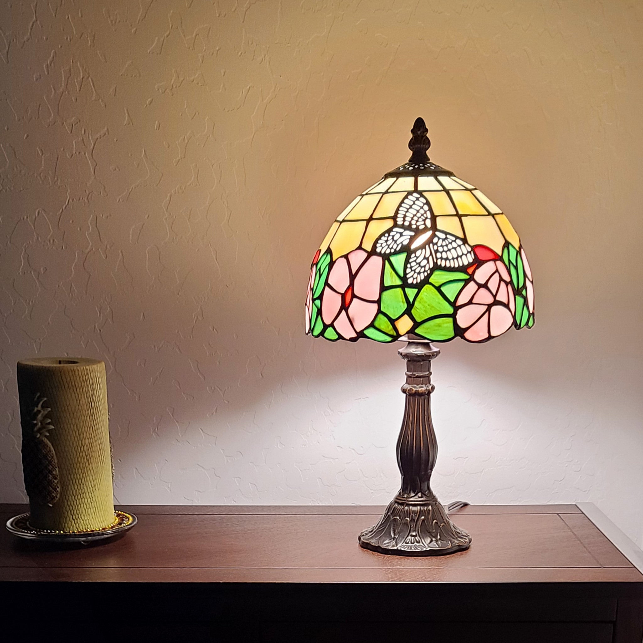15" Dark Brown Metal Candlestick Table Lamp With Beige Shade - Homeroots - Flyclothing LLC