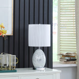 20" White Luster Mirrored Glass Table Lamp With Night Light - Homeroots