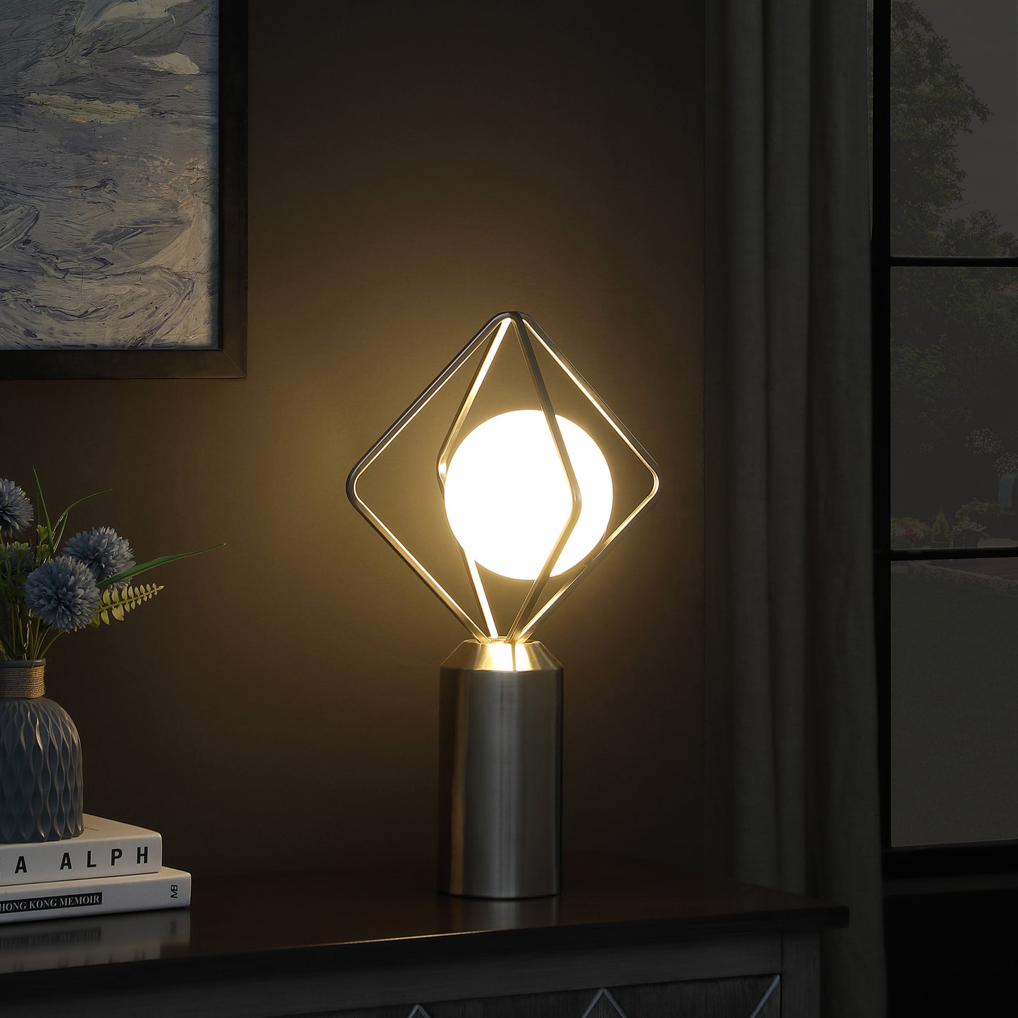 20" Silver Geometric Pedestal Contemporary Table or Desk Lamp - Homeroots - Flyclothing LLC