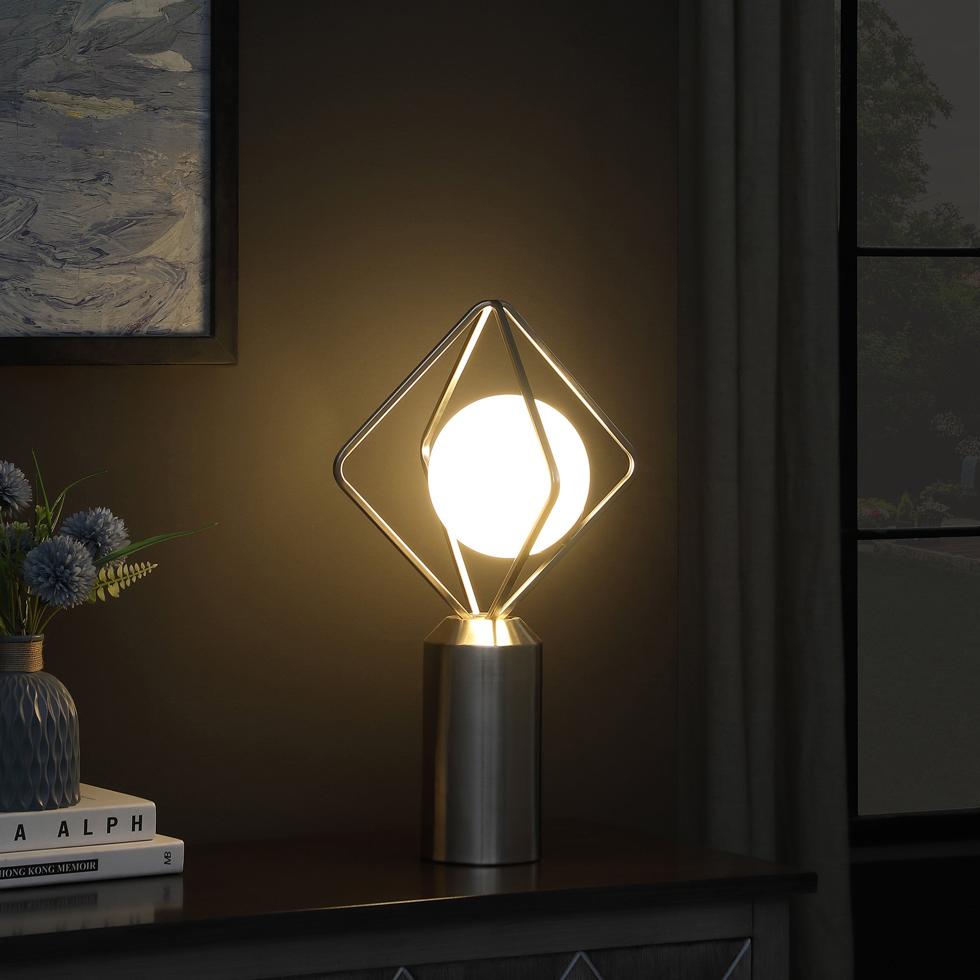 20" Silver Geometric Pedestal Contemporary Table or Desk Lamp - Homeroots - Flyclothing LLC