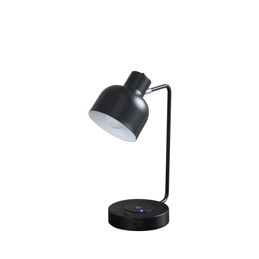 15" Black Metal Desk USB Table Lamp With Black Shade - Homeroots