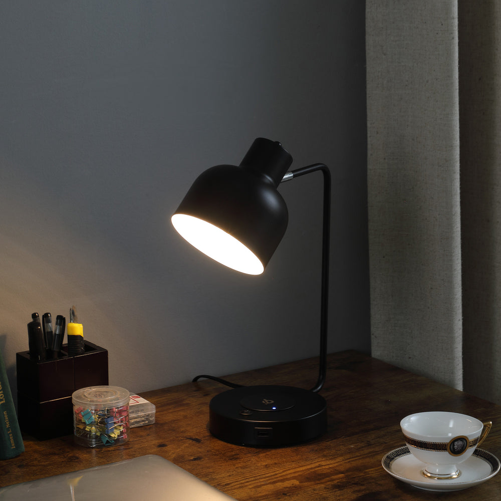 15" Black Metal Desk USB Table Lamp With Black Shade - Homeroots - Flyclothing LLC