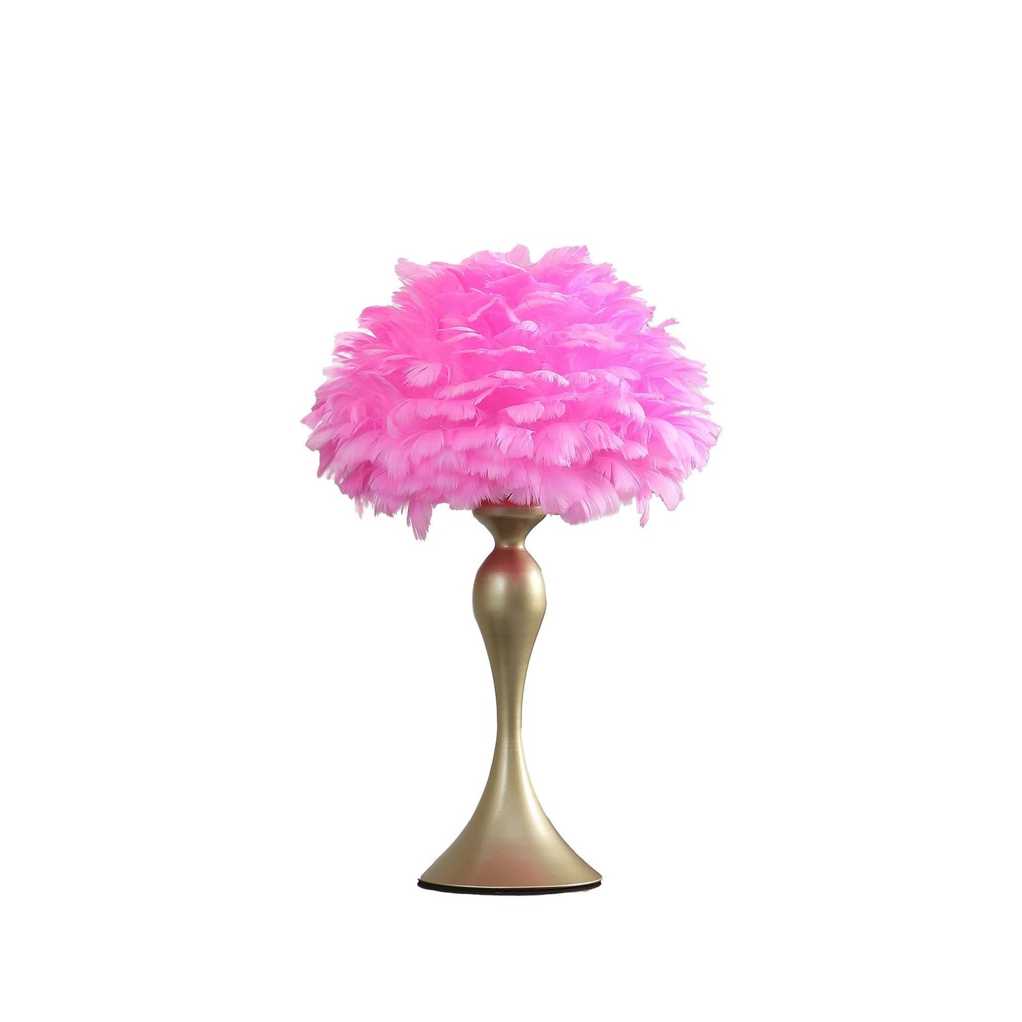 24" Glam Hot Pink Feather and Gold Table Lamp - Homeroots - Flyclothing LLC
