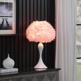 24" Glam Pink Faux Feather and White Metal Table Lamp - Homeroots - Flyclothing LLC