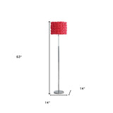 63" Steel and Acrylic Floor Lamp With Red Flowers Fabric Drum Shade - Homeroots - Flyclothing LLC