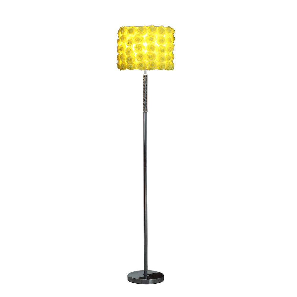 63" Steel and Acrylic Floor Lamp With Yellow Flowers Fabric Drum Shade - Homeroots - Flyclothing LLC