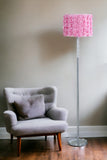63" Steel and Acrylic Floor Lamp With Pink Flowers Fabric Drum Shade - Homeroots