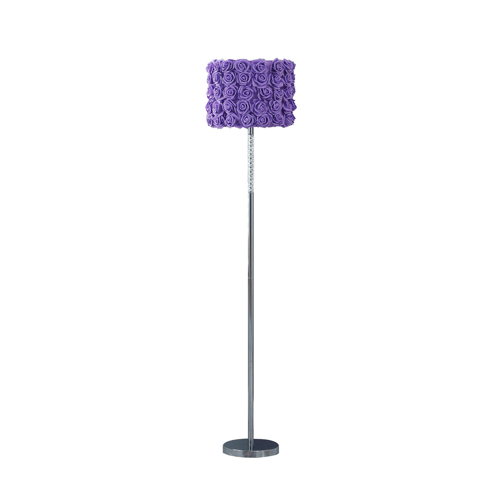 63" Steel and Acrylic Floor Lamp With Purple Flowers Fabric Drum Shade - Homeroots - Flyclothing LLC