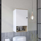 16" Light Oak And White Wall Mounted Cabinet With Three Shelves - Homeroots
