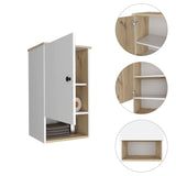 16" Light Oak And White Wall Mounted Cabinet With Three Shelves - Homeroots