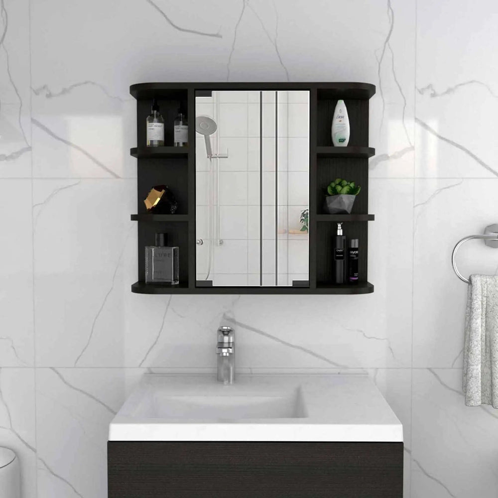 24" Black Wall Mounted Bathroom Cabinet With Six Shelves - Homeroots - Flyclothing LLC