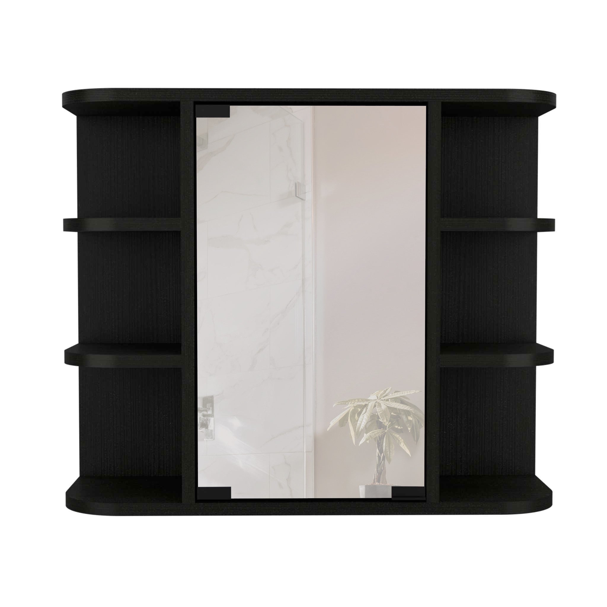 24" Black Wall Mounted Bathroom Cabinet With Six Shelves - Homeroots - Flyclothing LLC