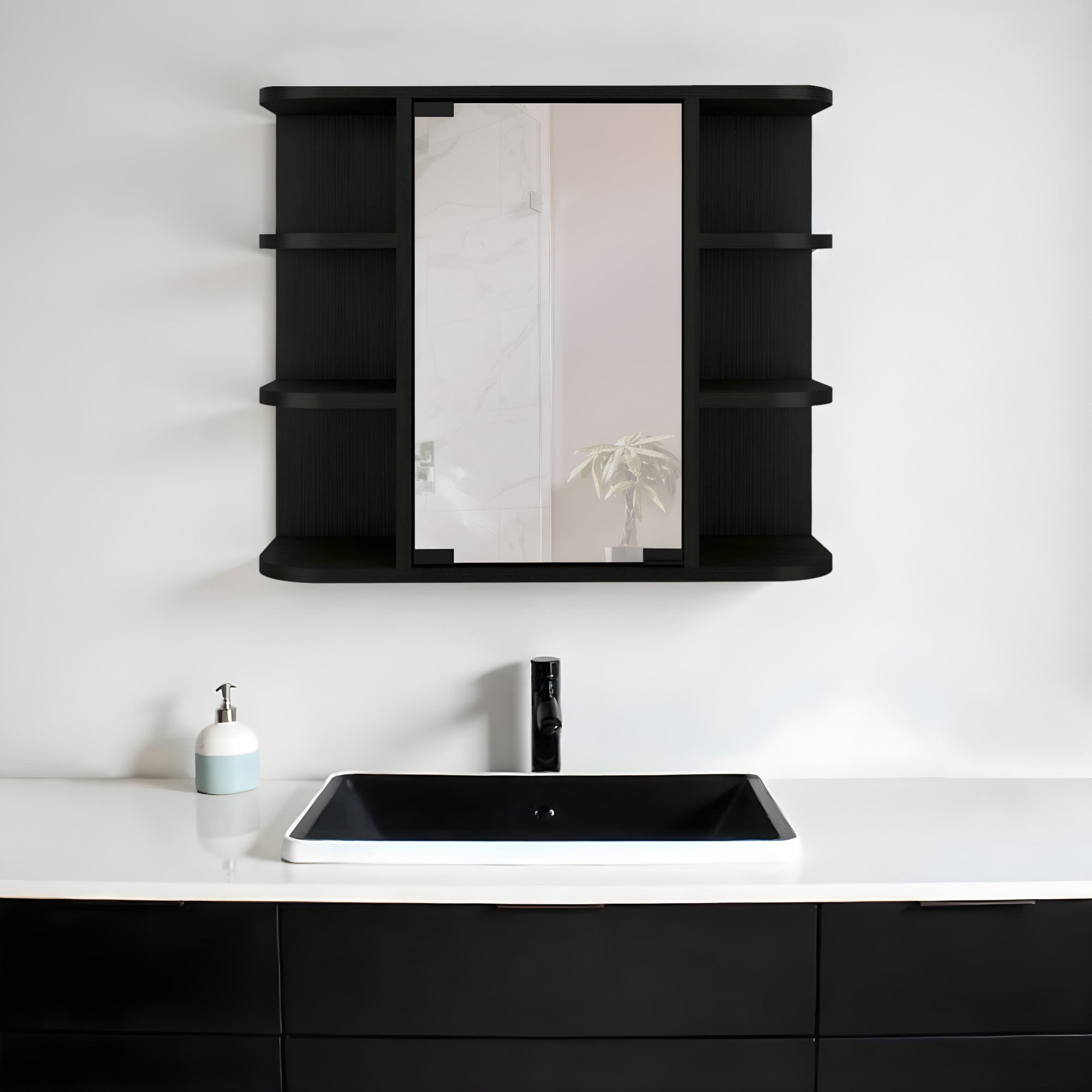 24" Black Wall Mounted Bathroom Cabinet With Six Shelves - Homeroots