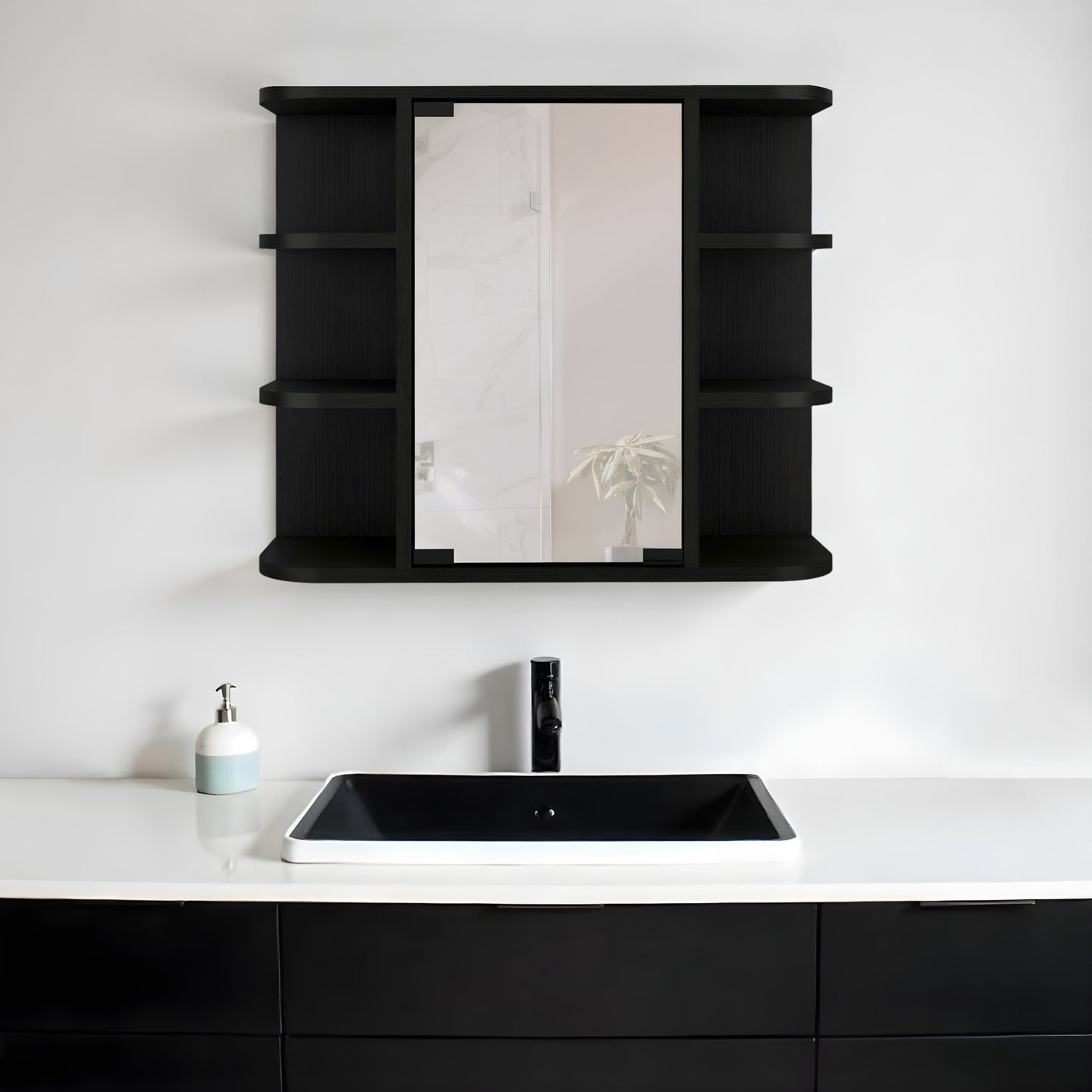 24" Black Wall Mounted Bathroom Cabinet With Six Shelves - Homeroots - Flyclothing LLC