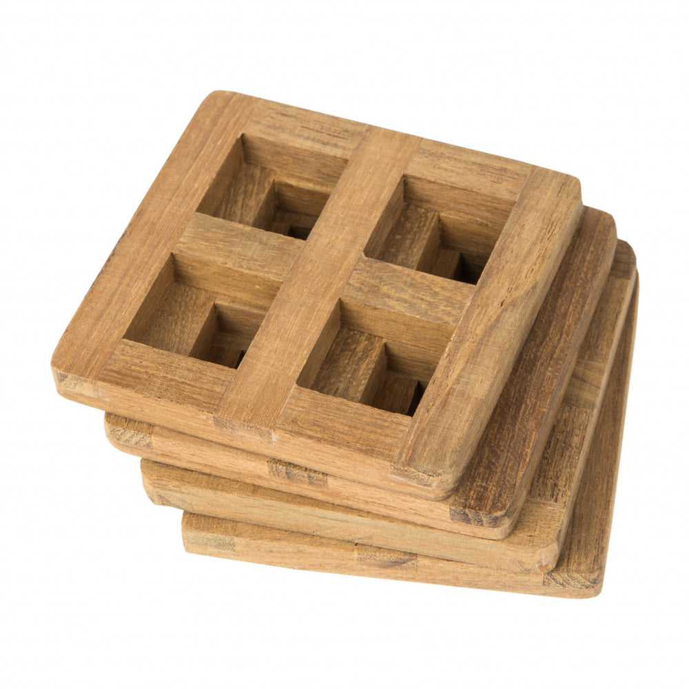 set of four 3.00 " Square Wood Coaster - Homeroots - Flyclothing LLC