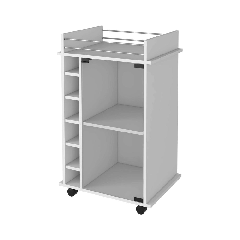 White Rolling Bar Cart With Wine Storage - Homeroots - Flyclothing LLC