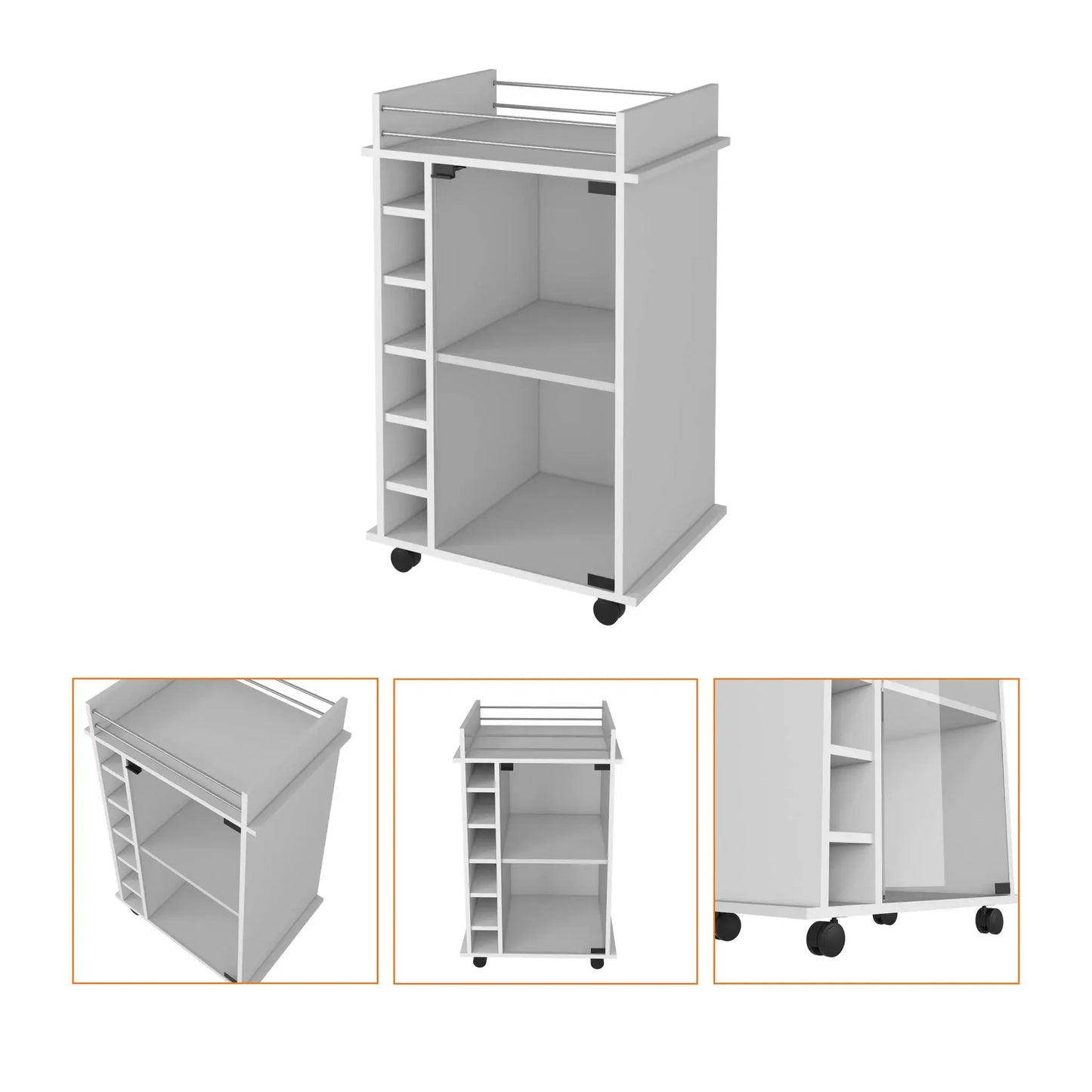 White Rolling Bar Cart With Wine Storage - Homeroots - Flyclothing LLC