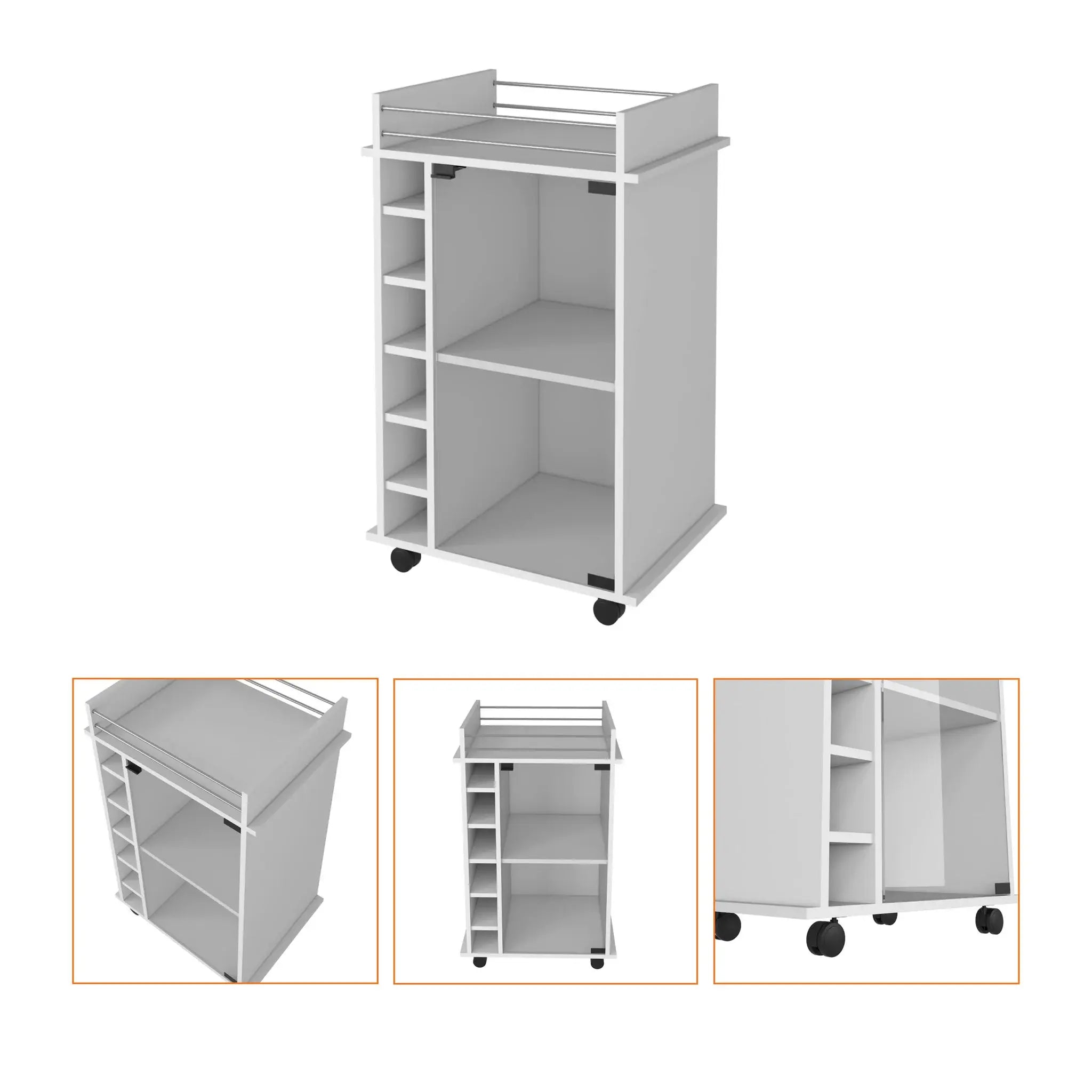 White Rolling Bar Cart With Wine Storage - Homeroots - Flyclothing LLC
