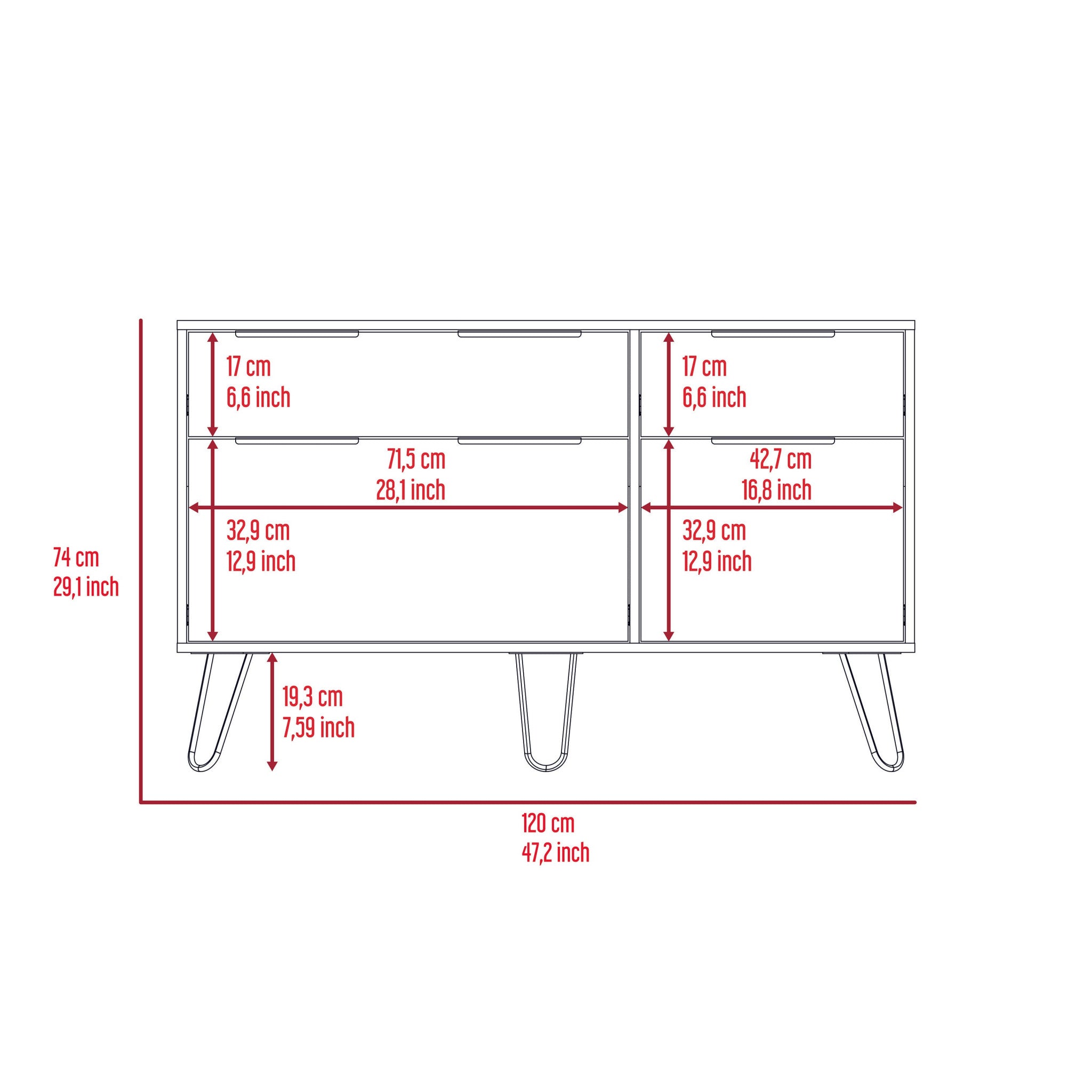47" Brown and Black Four Drawer Double Dresser - Homeroots - Flyclothing LLC