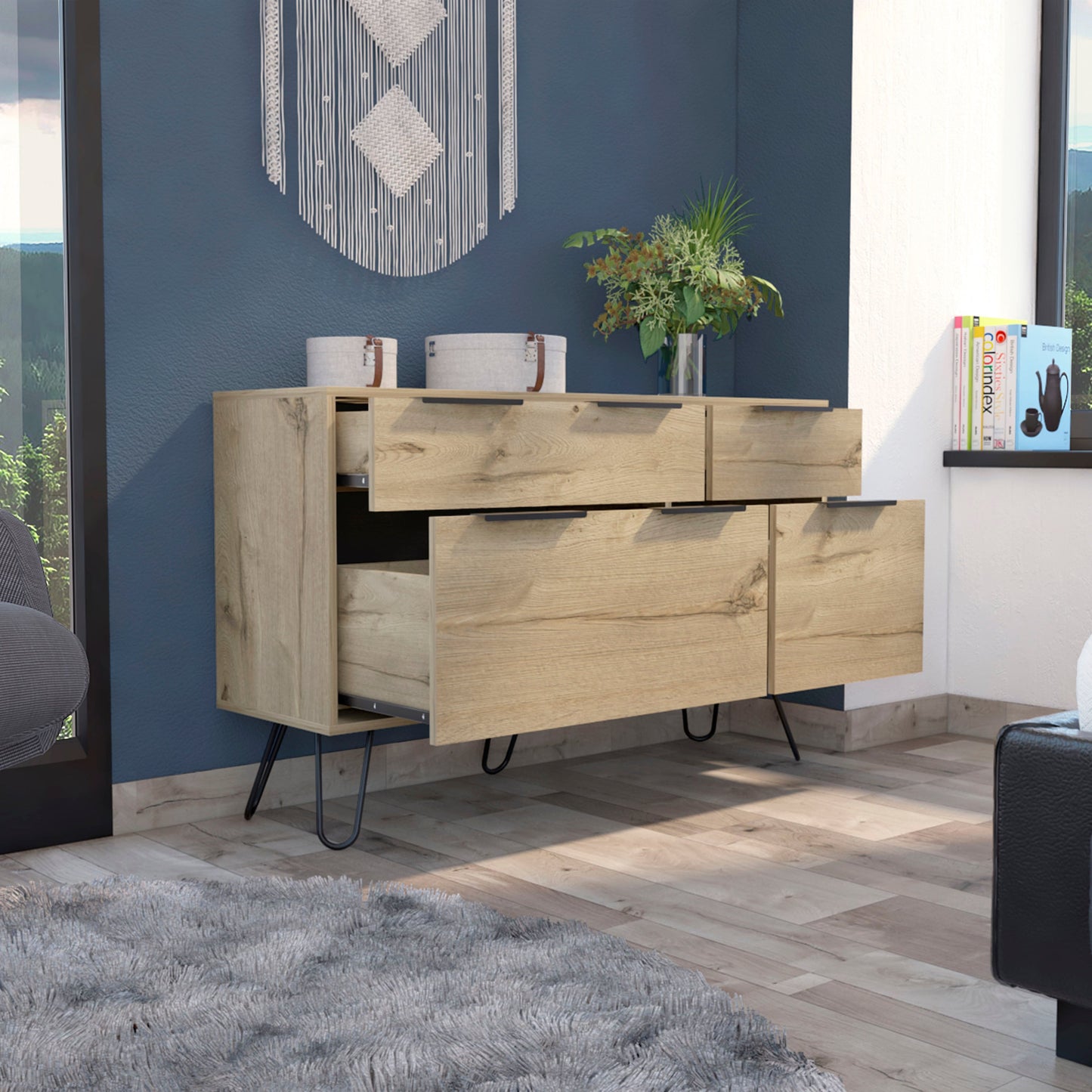47" Brown and Black Four Drawer Double Dresser - Homeroots - Flyclothing LLC