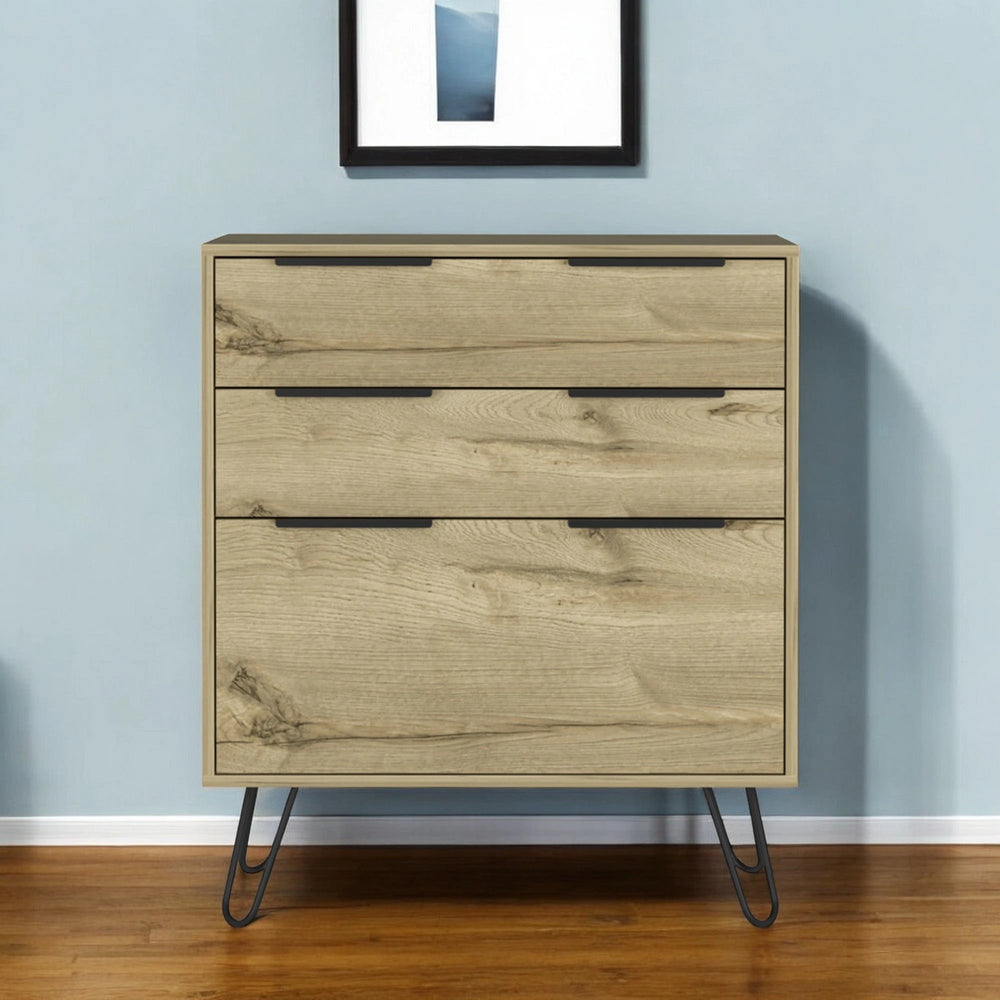 30" Brown and Black Three Drawer Dresser - Homeroots