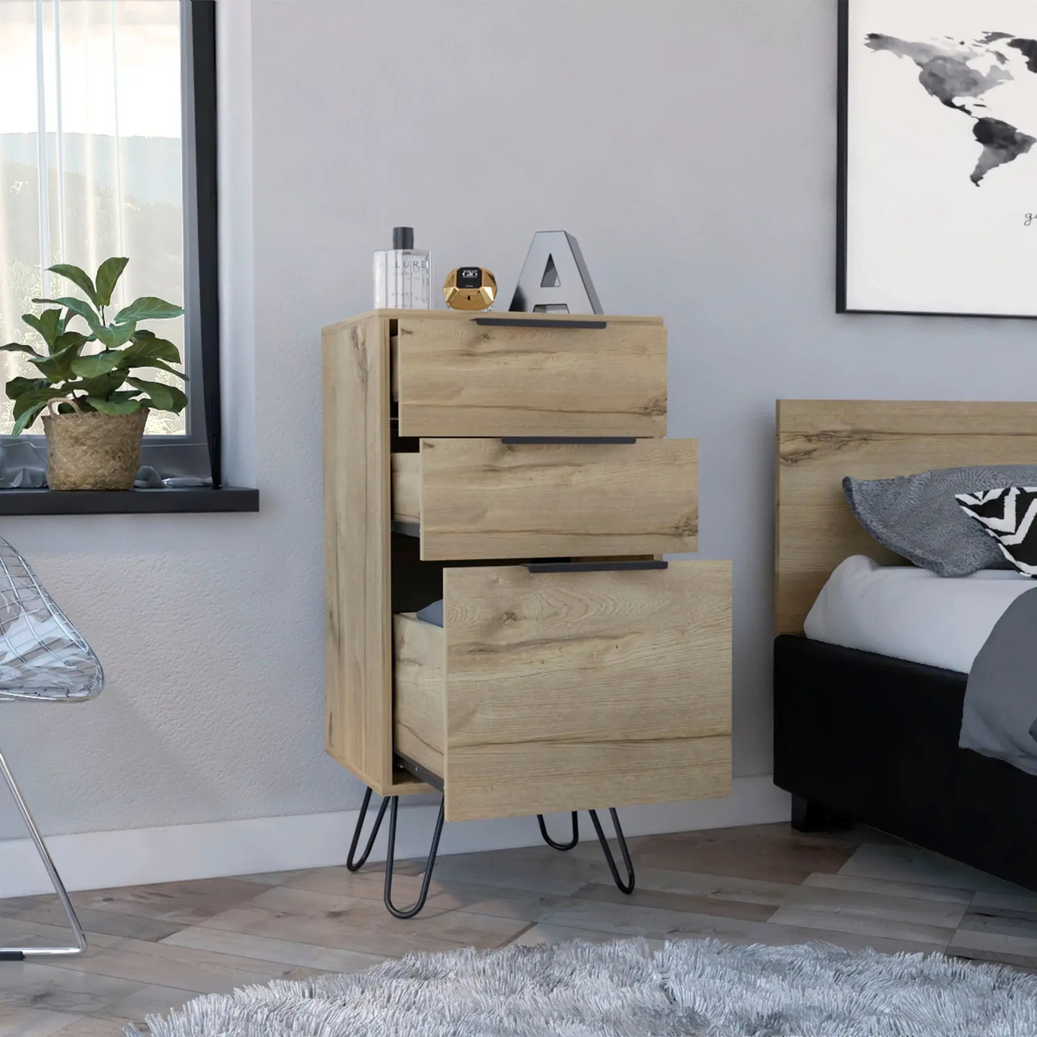 18" Brown and Black Three Drawer Standard Chest - Homeroots - Flyclothing LLC