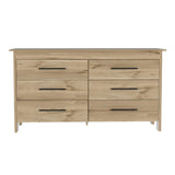 59" Natural and Black Six Drawer Double Dresser - Homeroots