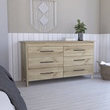 59" Natural and Black Six Drawer Double Dresser - Homeroots - Flyclothing LLC