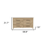 59" Natural and Black Six Drawer Double Dresser - Homeroots - Flyclothing LLC