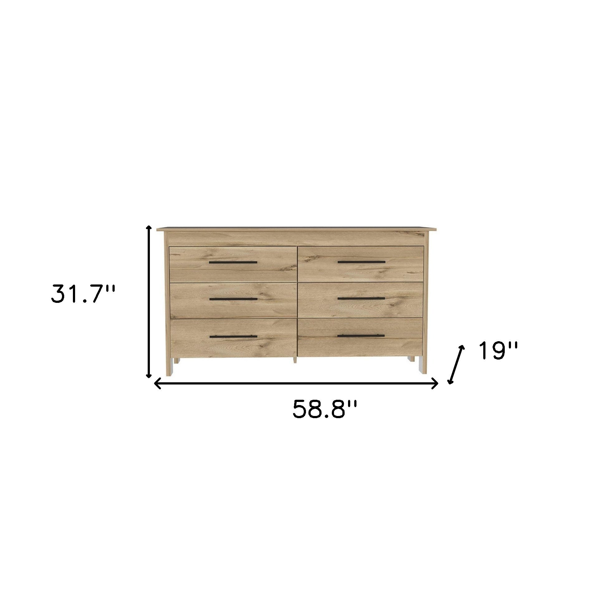 59" Natural and Black Six Drawer Double Dresser - Homeroots - Flyclothing LLC